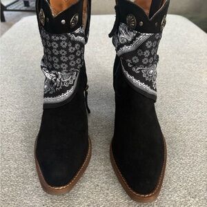 Dingo Black Ankle Boots with Bandana Accent
